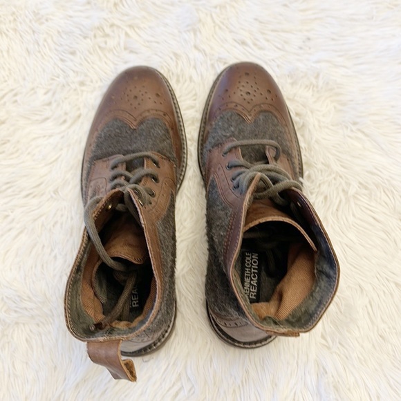 Kenneth Cole Reaction Brown Grey Wool Ankle Boot wingtip leather men size 8 - Picture 7 of 7